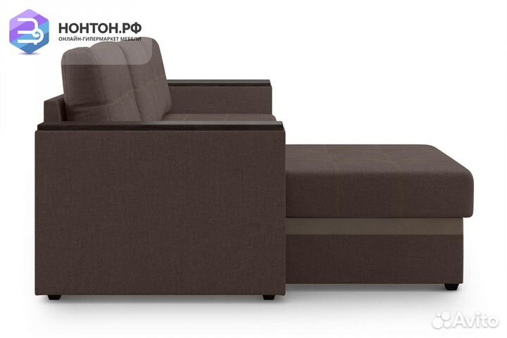 Диван угловой дельфин Атланта рогожка коричневая