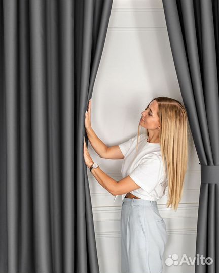 Комплект портьер блэкаут Марсель Темно-серый шторы