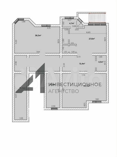 Помещение на первой линии 190 к.м