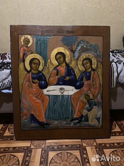Икона «Святая Троица» 19 век храмовая 75х64 см