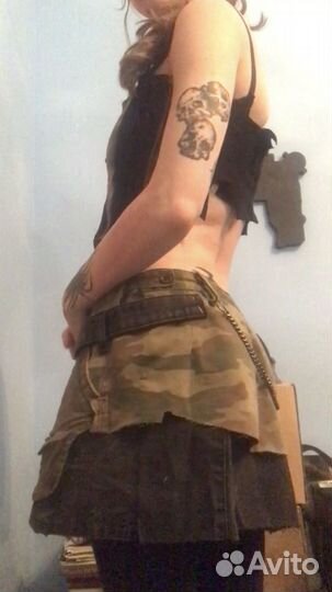 Костюм юбка и топ +чокер милитари камуфляж