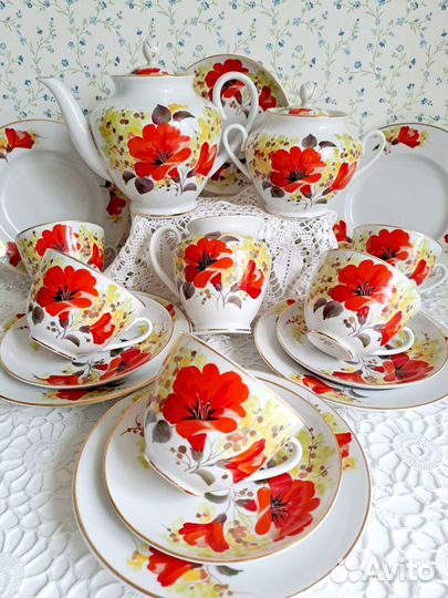 Чайные пары, тарелки лфз Цветы юга, фарфор СССР