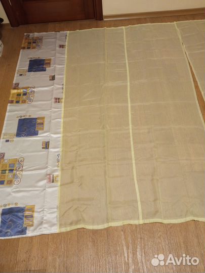 Штора занавеска тюль желтая с лентой для крючков