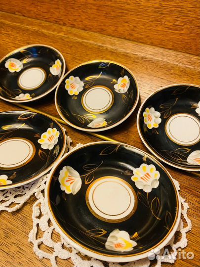 Чайная пара СССР Хлопок на черном Вербилки