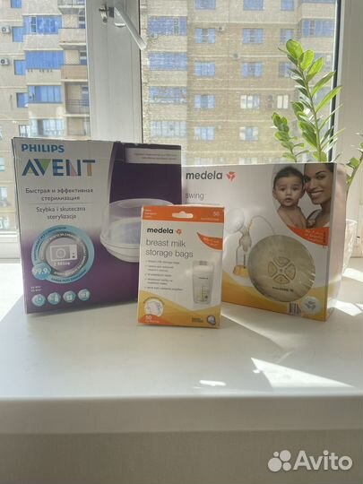 Молокоотсос Medela + стерилизатор Avent