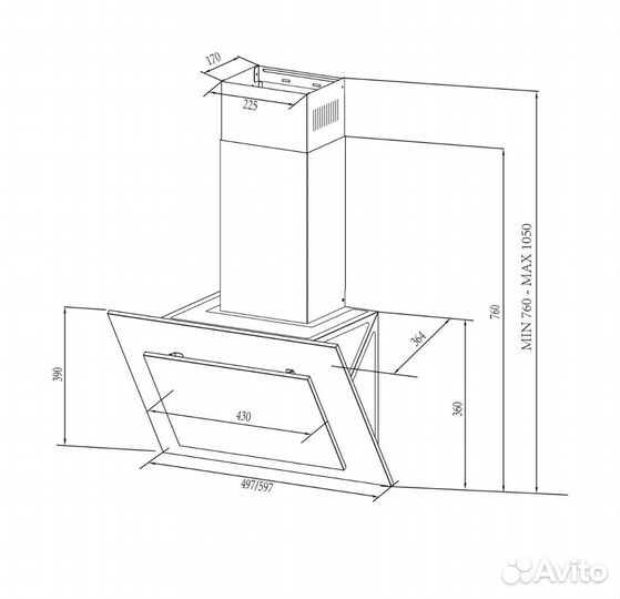 Вытяжка для кухни Midea MH60AN300GB. Новая