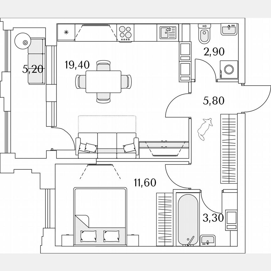 1-к. квартира, 41,2 м², 9/13 эт.