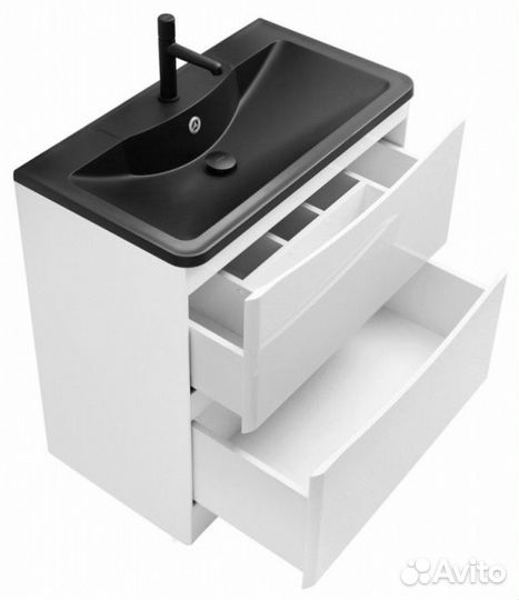 Тумба с черной раковиной BelBagno Acqua 100-PIA-B Bianco Lucido