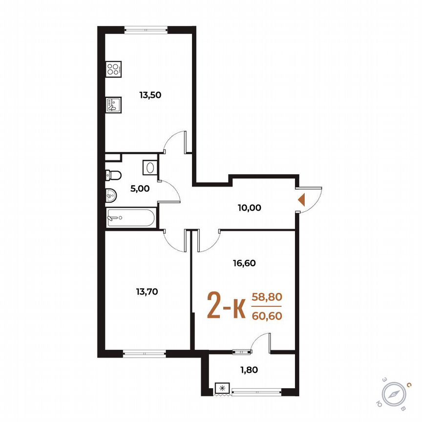 2-к. квартира, 60,6 м², 2/8 эт.