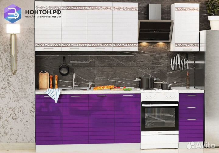 Кухня Техно-3 2.0 белый глянцевый холодный / амети