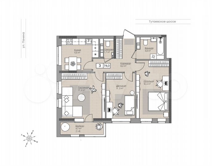3-к. квартира, 70,7 м², 7/18 эт.