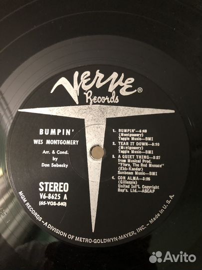Wes Montgomery – Bumpin', Verve US оригинал, 1965