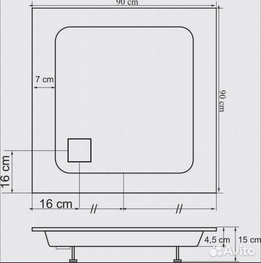 Душевой поддон 90х90 акриловый
