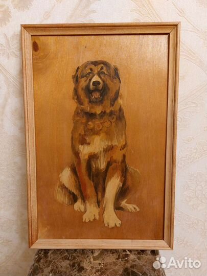 Картина масло-фанера портрет собаки алабайкавказе