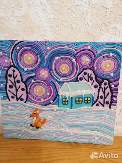 Зимушка детская работа из пластилина