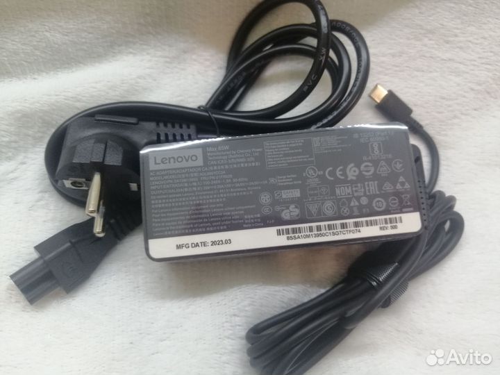 Блок питания Lenovo, 65 Вт, USB тип C (штекер)