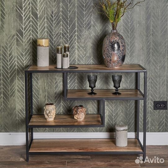 Консоль деревянная лофт светлая