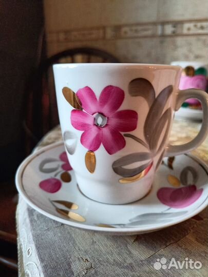 Чайная пара вербилки гигант розовые цветы винтаж