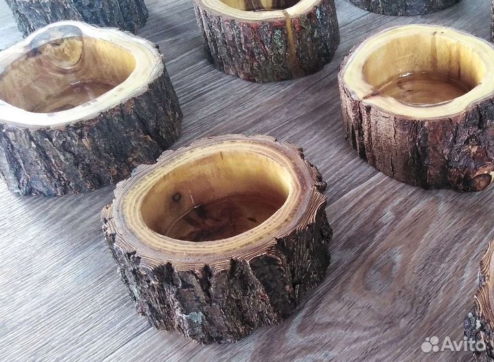 Подсвечники из дерева, карагач, 3 шт