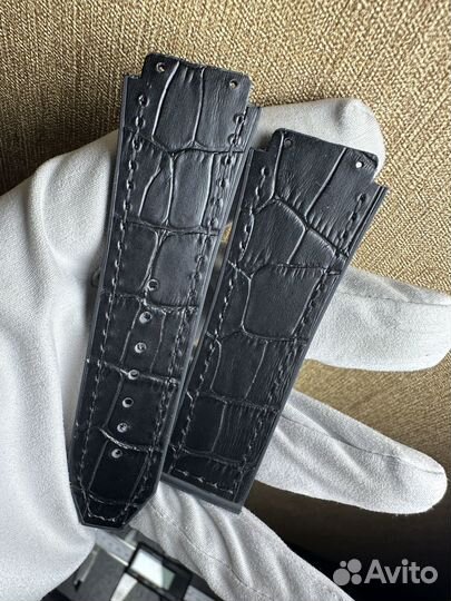 Ремешок каучук с кожей черный 10 + 8 см для Hublot