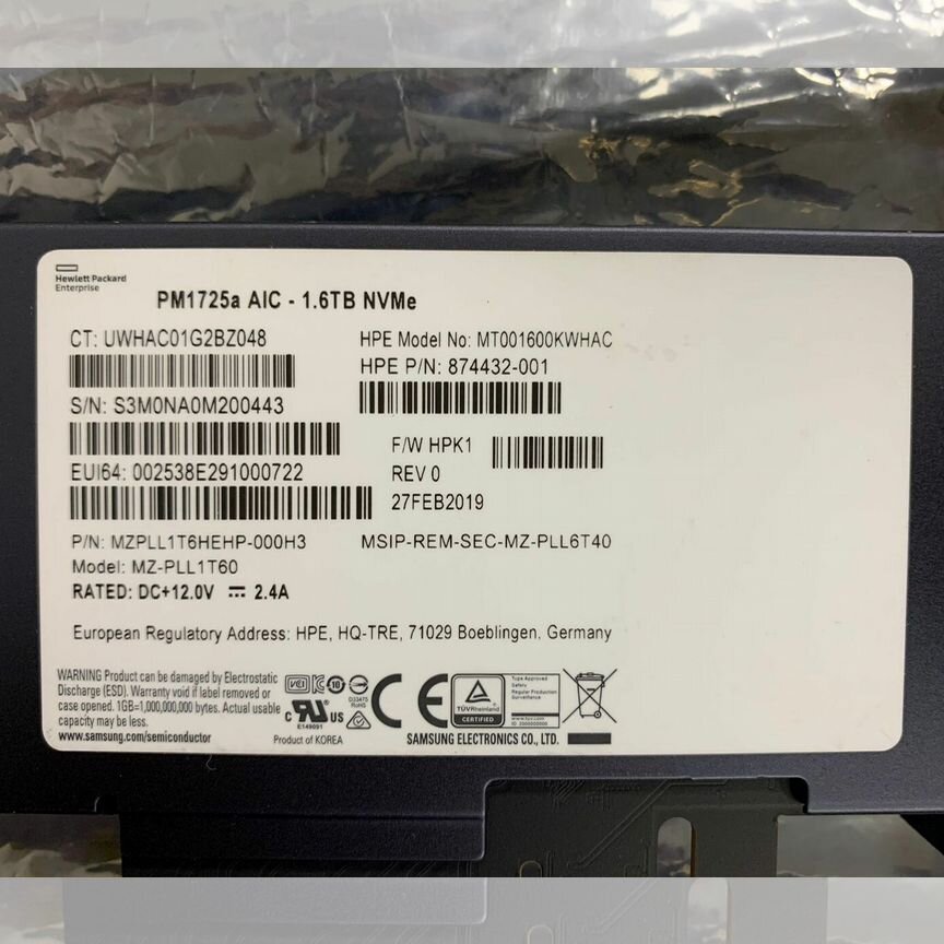 [PM1725A] Ssd Samsung 1.6 Tb Mzwll1t6hehp Pm1725a