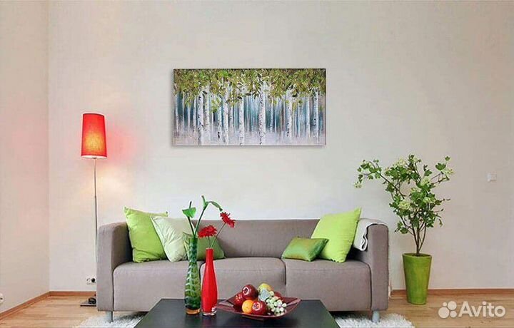 Картина маслом на холсте Березовый лес