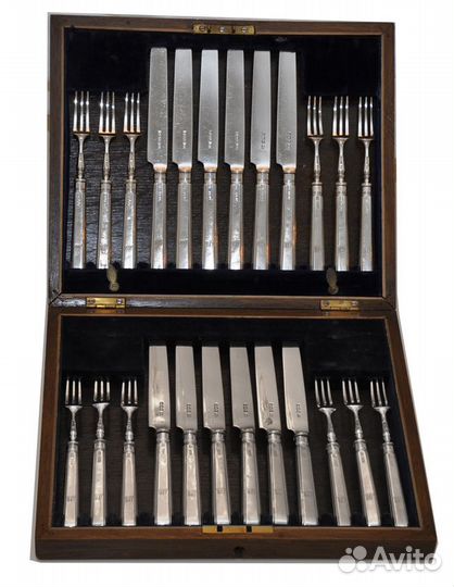 Серебряный Антикварный набор десертных вилок ножей