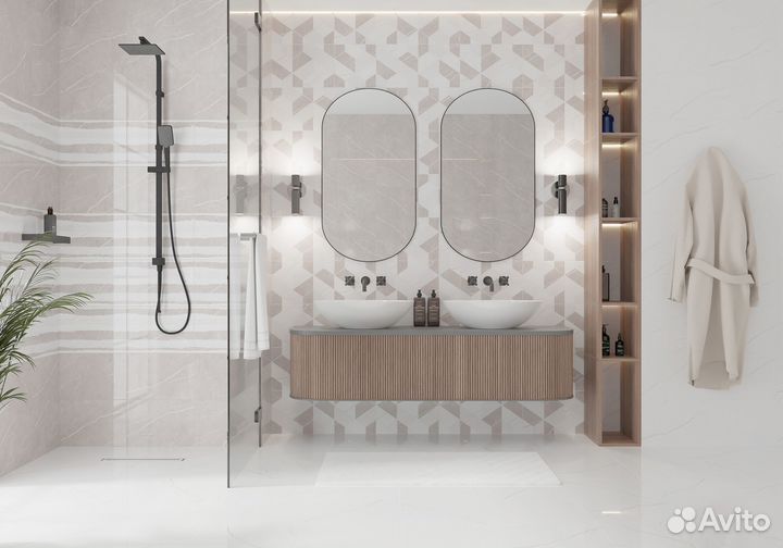 Плитка настенная Керамин Астория 3Д тип 2 40x27.5 см 1.65 м² глянцевая цвет бежево-белый