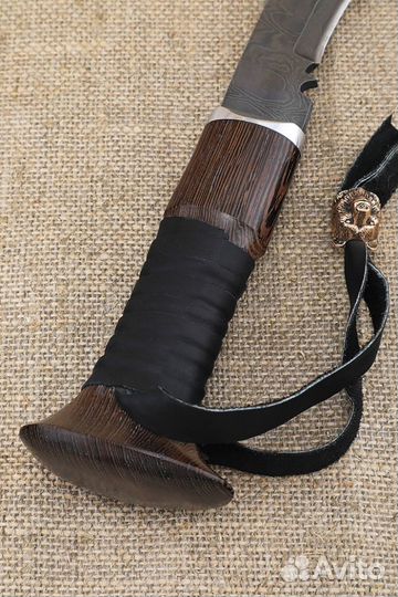 Нож Мачете №7 дамаск рукоять венге оплетка из кожи