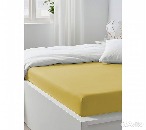 Простынь GoodNight Сатин 160х200х20 Горчичный на р