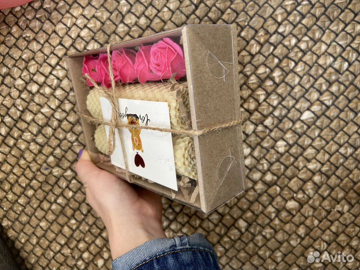 Подарочный набор свечи из вощины /мыльные розы