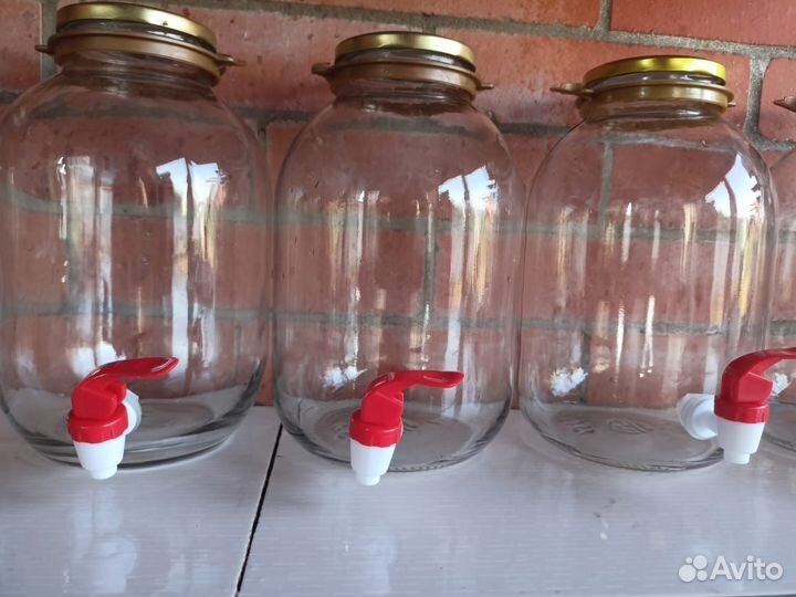 Стеклянная банка 3л с краном и ручкой