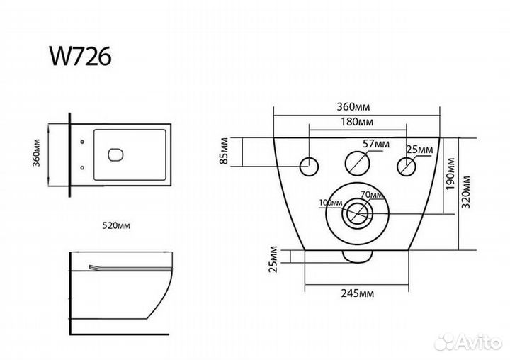 Унитаз Black&White W-726 подвесной (чаша)