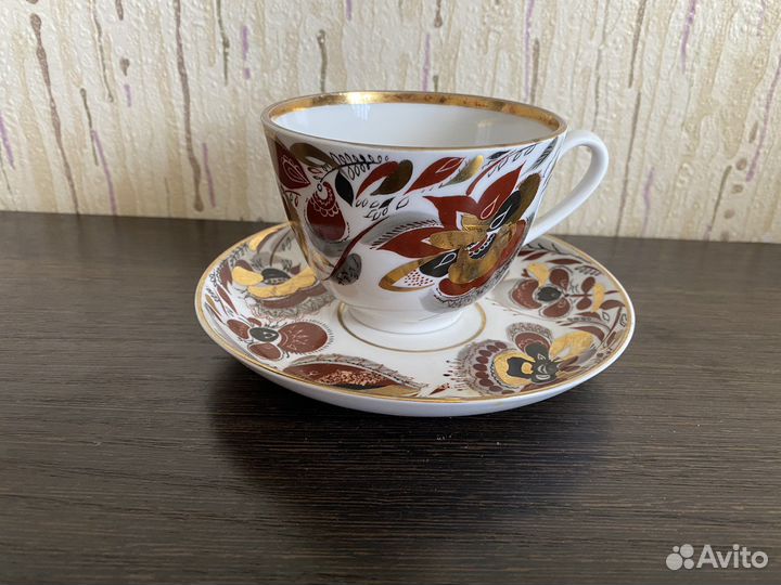 Чайная пара. лфз. Цветы. Золото. Редкая