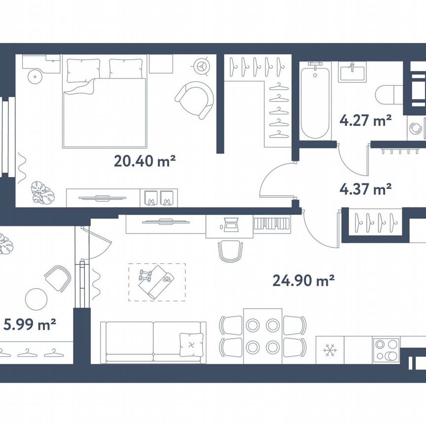 1-к. квартира, 56,9 м², 4/11 эт.