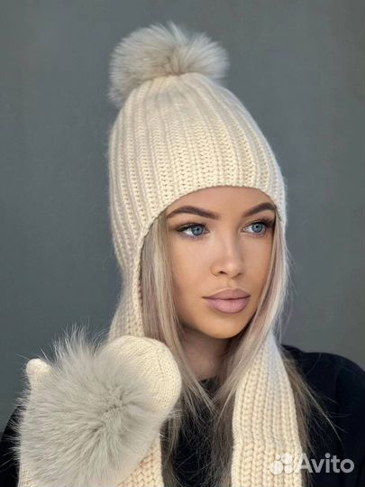 Комплект Шапка варежки зимняя женская