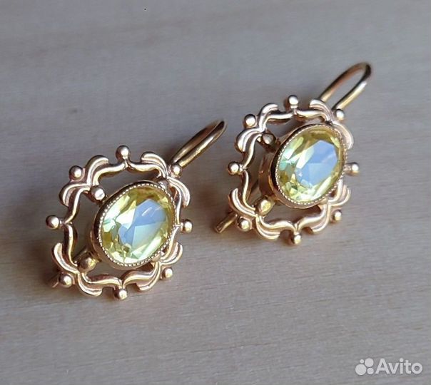 Золотые серьги СССР с цитринами