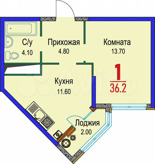 1-к. квартира, 36,2 м², 18/22 эт.