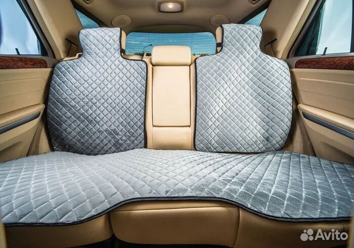 Накидки на сиденья ромб, велюр серый, белая нит