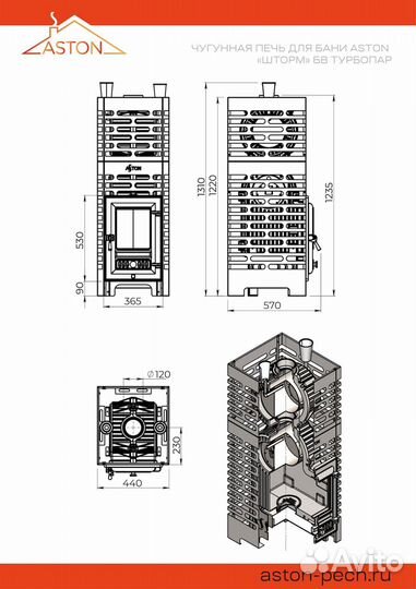Печь для бани Aston «Шторм Турбопар» б/в (чугун)