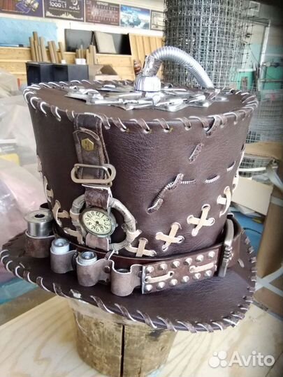 Шляпа - цилиндр стим-панк. Кожа