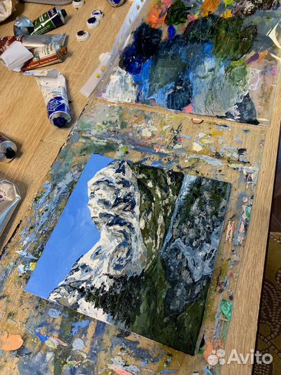 Картина горы кавказа 15*15 см Архыз триптих