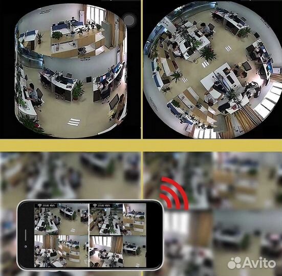 Fisheye IP видеокамера, 4.0Мп, Wi-Fi, SD