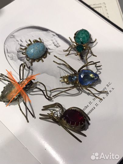 Старинная брошь паук Чехия