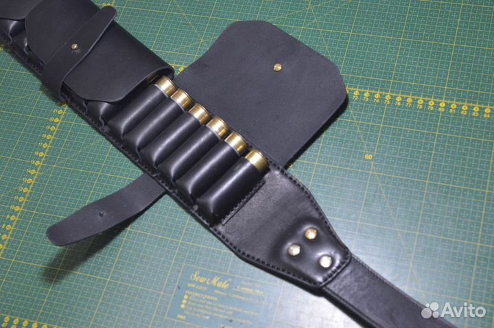 Кожаный патронташ 12 калибр 24 патрона. Черный