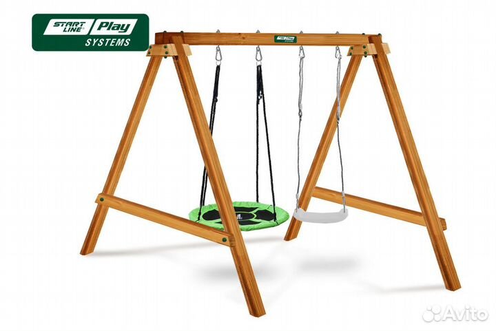 Качели детские уличные деревянные 2 секции