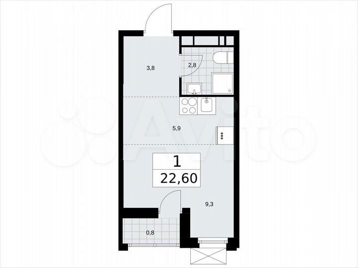 Квартира-студия, 22,6 м², 11/16 эт.