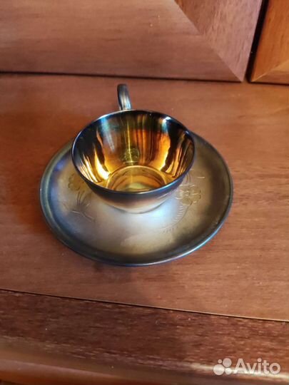 Чашка с блюдцем мельхиор