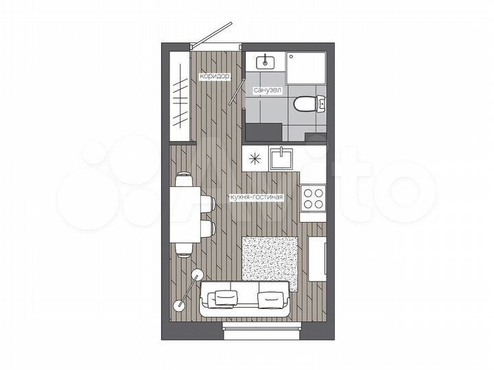 Квартира-студия, 20,2 м², 15/19 эт.