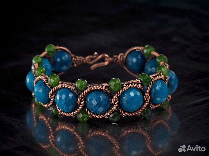 Агатовый браслет Медь Ручная работа WireWrapArt